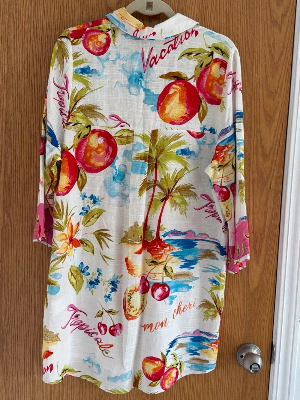 New With Tags Label Of Love Cherry Fruit Palms Linen Blend Shirt Dress Women’s M